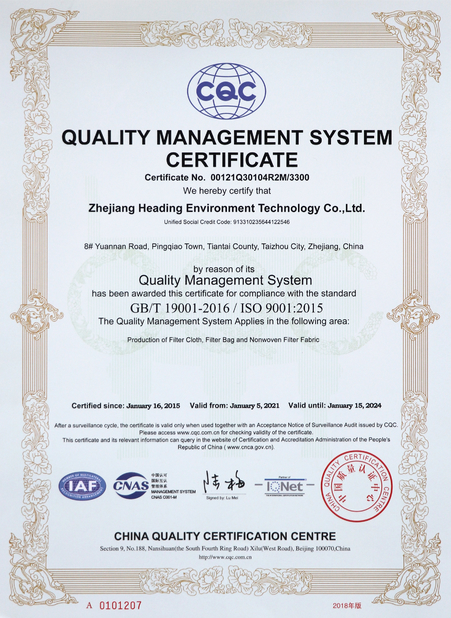 China Zhejiang Huading Net Industry Co.,Ltd certificaten